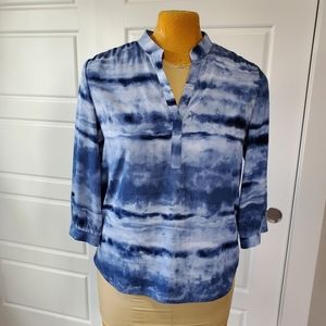 CHICO'S BLUE TYE-DIE V-NECK PULLOVER TUNIC BLOUSE TOP WOMEN SIZE 2 LARGE